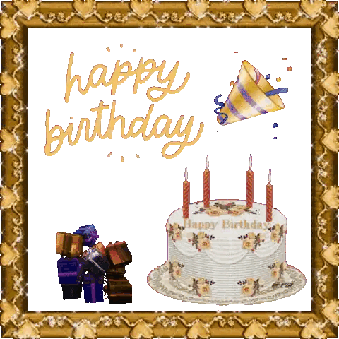 Happy Birthday Card With Cake And Gifts Sticker