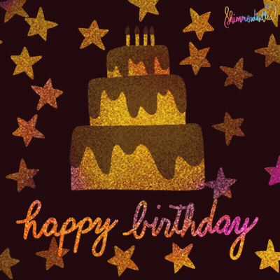 Happy Birthday Card With Cake And Stars GIF