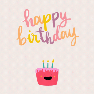 Tarjeta de feliz cumpleaños con pastel con cara GIF