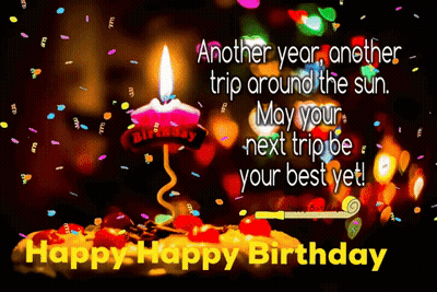 Happy Birthday Card With Candle And Confetti GIF