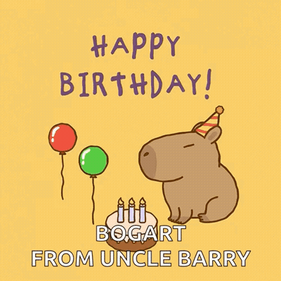 Happy Birthday Card With Capybara In Party Hat And Birthday Cake GIF
