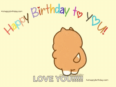 Happy Birthday Card With Cartoon Dog Holding Basket GIF