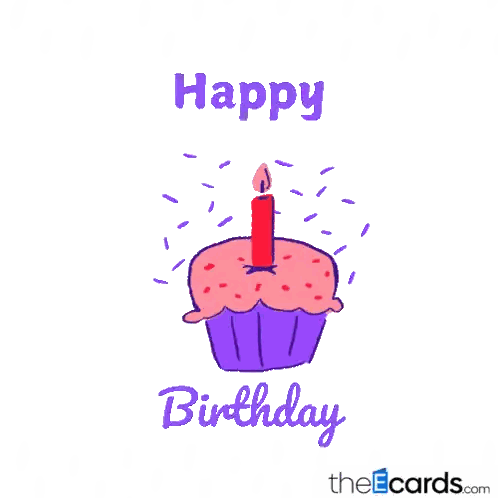 Happy Birthday Card With Cupcake And Candle GIF