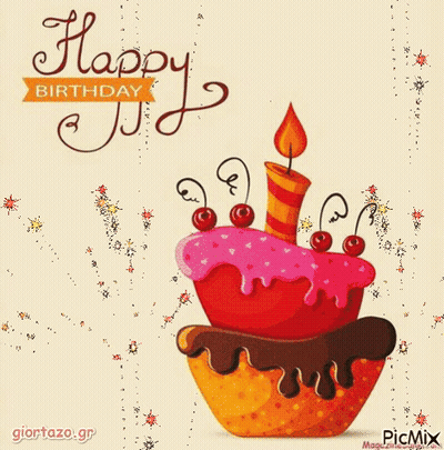 Happy Birthday Card With Cupcake And Candle GIF