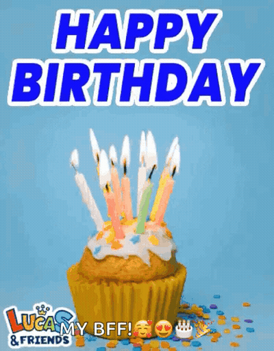 Happy Birthday Card With Cupcake And Candles GIF