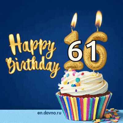 Happy Birthday Card With Cupcake And Candles Saying 61 GIF