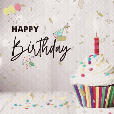 Happy Birthday Card With Cupcake GIF