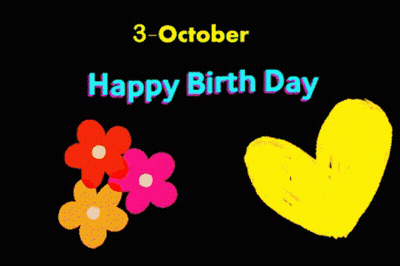 Happy Birthday Card With Flowers And Heart On Black GIF