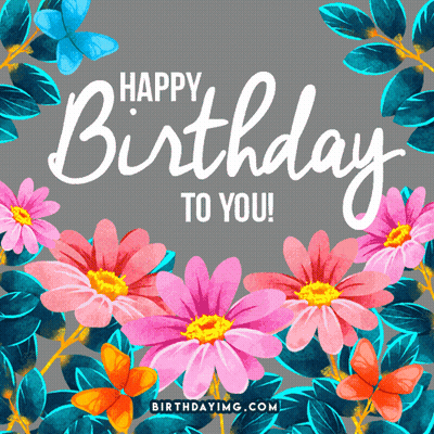 Happy Birthday Card With Flowers And Leaves GIF