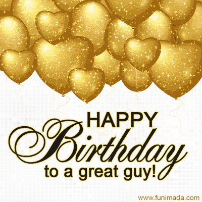 Happy Birthday Card With Gold Heart Balloons GIF