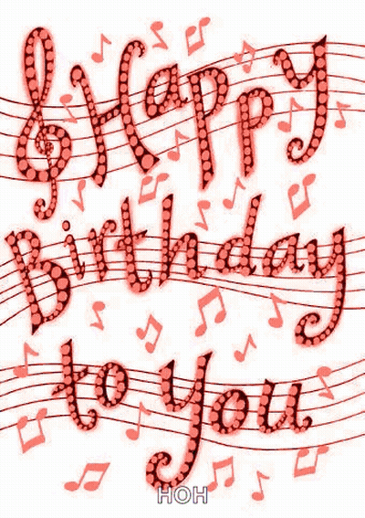 Happy Birthday Card With Green Music Notes GIF
