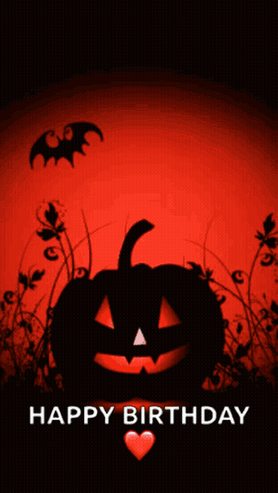 Happy Birthday Card With Halloween Pumpkin And Bats GIF