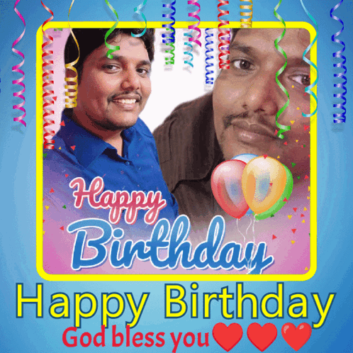 Happy Birthday Card With Men And Balloons GIF