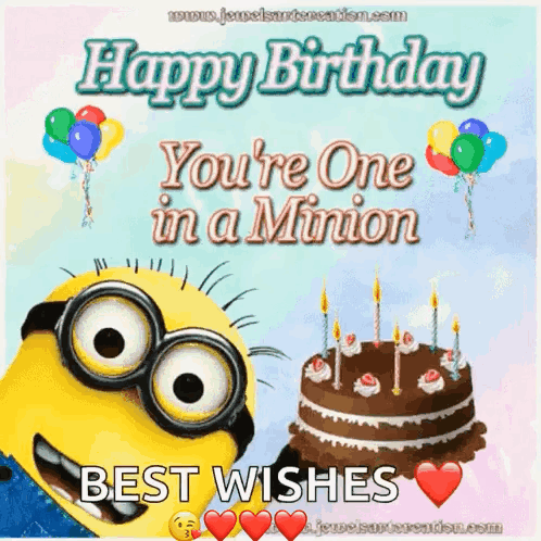 Happy Birthday Card With Minion And Birthday Cake GIF