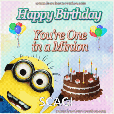 Happy Birthday Card With Minion And Cake GIF