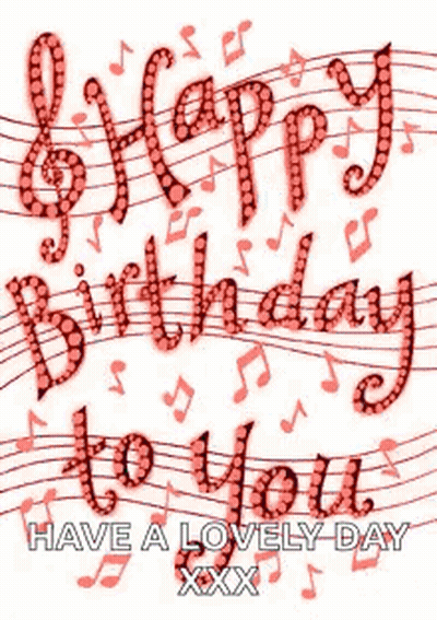 Happy Birthday Card With Music Notes And Treble Clef GIF