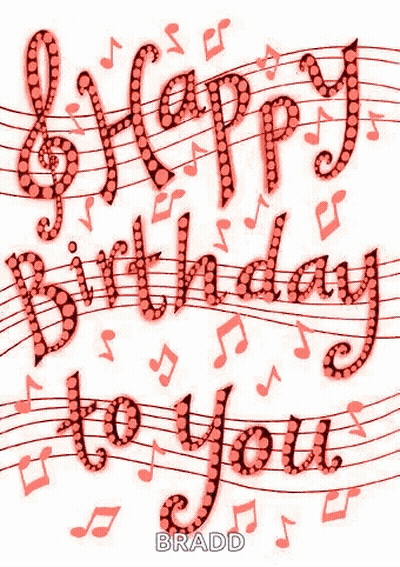 Happy Birthday Card With Music Notes And Treble Clef GIF
