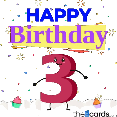 Happy Birthday Card With Number Three Sticker