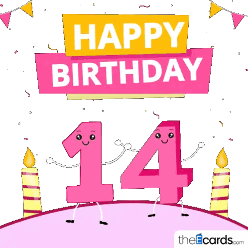 Happy Birthday Card With Pink 14 Sticker