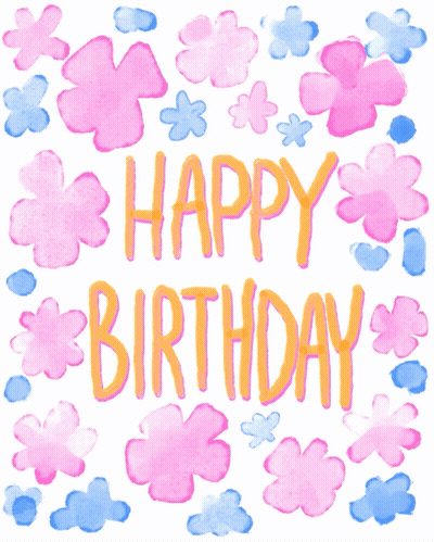 Happy Birthday Card With Pink And Blue Flowers GIF