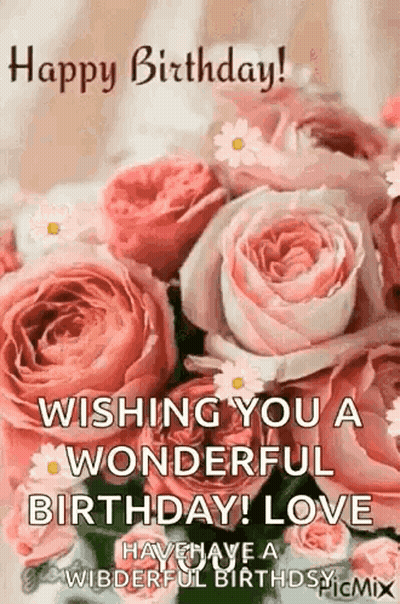 Happy Birthday Card With Pink Roses GIF