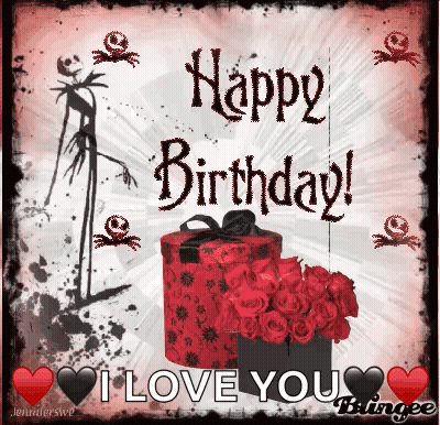 Happy Birthday Card With Roses And Gift GIF