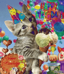 Happy Birthday Cat Eating Ice Cream