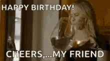 Happy Birthday Cheers Drinking Big Wine Glass GIF