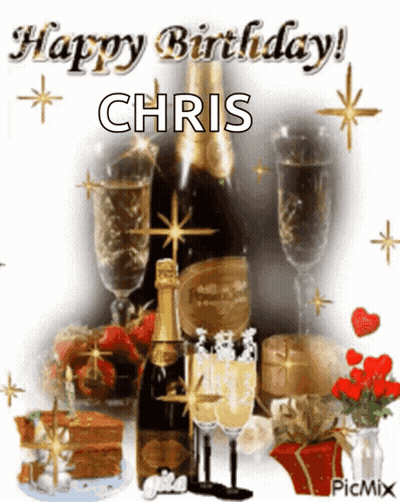 Happy Birthday Chris Card With Champagne GIF