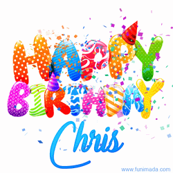 Happy Birthday Chris Greetings Confetti Animation GIF
