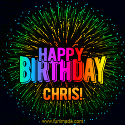 Happy Birthday Chris Rainbow Fireworks Animation GIF