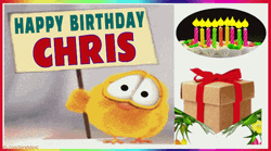 Happy Birthday Chris Yellow Hair Chicken Gift Candles GIF