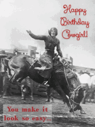 Happy Birthday Cowgirl Riding Horse Vintage GIF