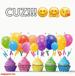 Happy Birthday Cuz Greeting Balloon Floating GIF