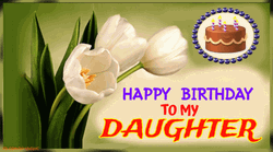 Happy Birthday Daughter White Tulips Artwork GIF