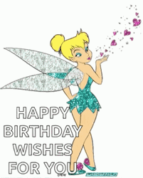 Happy Birthday Disney Tinkerbell Blowing Hearts GIF