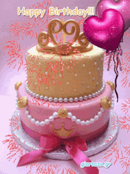 Happy Birthday Diva Animated Tiny Fireworks Pink Cake GIF
