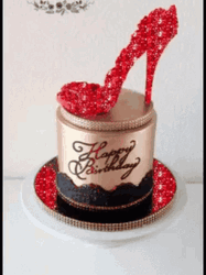 Happy Birthday Diva Sparkling Red Shoe Cake GIF