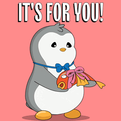 Happy Birthday Fishing Penguin Giving Gift GIF