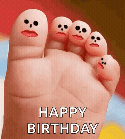 Happy Birthday Foot Of Fingers With Faces GIF