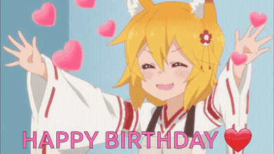 Happy Birthday Fox Girl With Hearts GIF