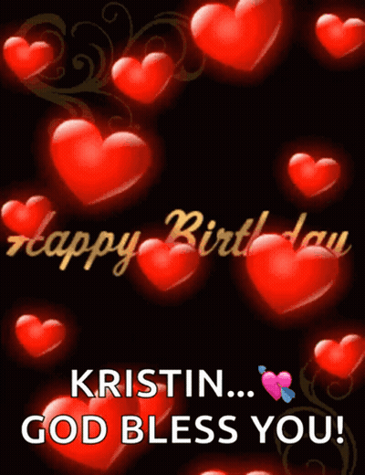 Happy Birthday God Bless You Card With Hearts GIF