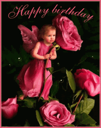 Happy Birthday Granddaughter Angel Roses Bubbles GIF