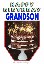 Happy Birthday Grandson With Cake Fireworks GIF