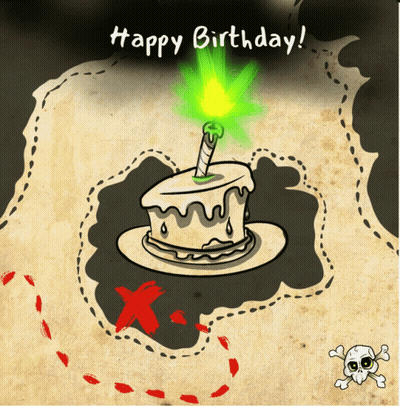 Happy Birthday Greeting Card With Cake And Candle GIF