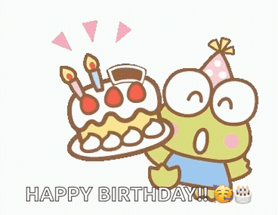Happy Birthday Greeting Card With Cake Balloons Presents Confetti GIF