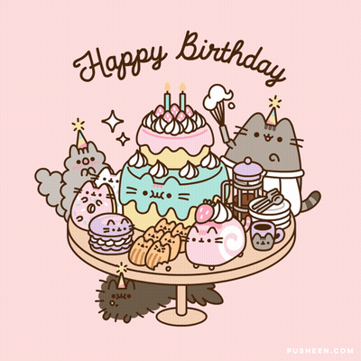 Happy Birthday Greeting Card With Cats And Cake GIF