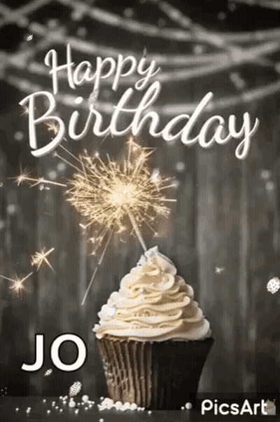 Happy Birthday Greeting Card With Cupcake And Sparkler GIF