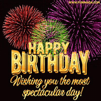 Happy Birthday Greeting Card With Fireworks GIF