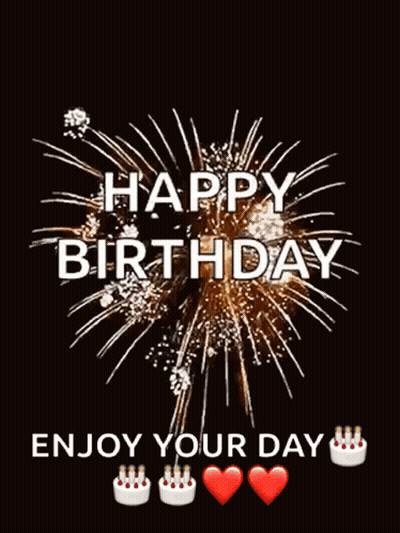Happy Birthday Greeting Card With Fireworks And Cakes GIF